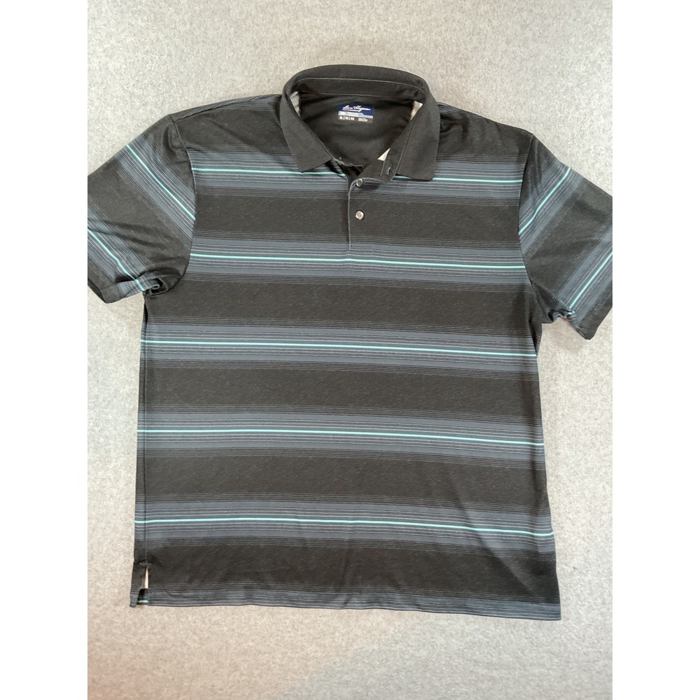 Ben Hogan Performance Mens XL Polo Shirt Black Teal Stripe Golf S Sleeve #756